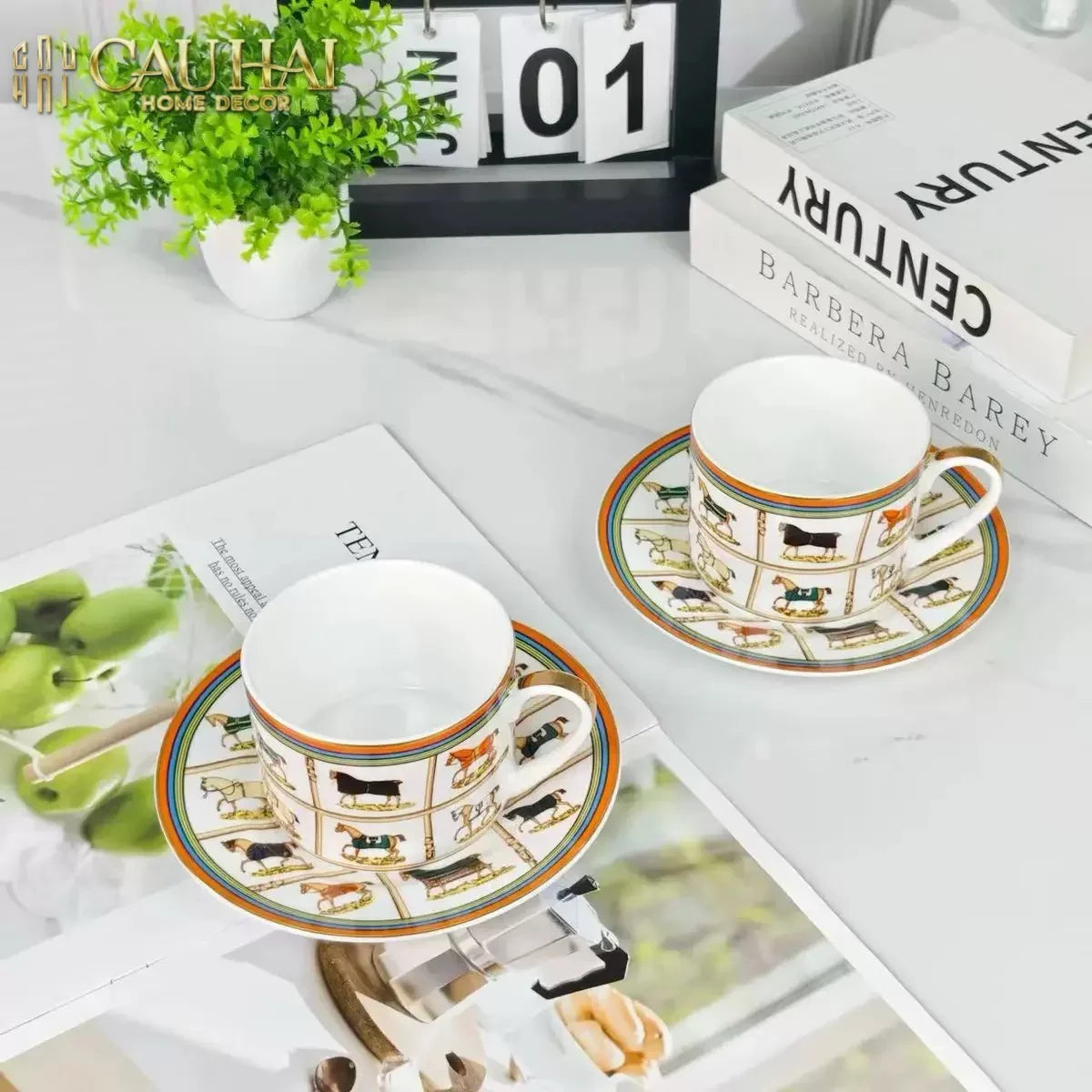Maison Couture - Set 2 Tách Trà H Class Couvertures et Tenues Scarf Équestre-CẬU HAI HOME DECOR