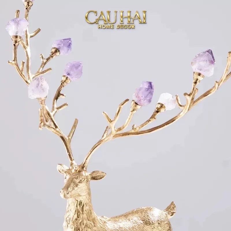 Maison Couture - Set 2 Tượng Đồng Thiên Hươu Amethyst Celestial Guardian Of Caladenia H25 H40-TƯỢNG TRANG TRÍ-CẬU HAI HOME DECOR