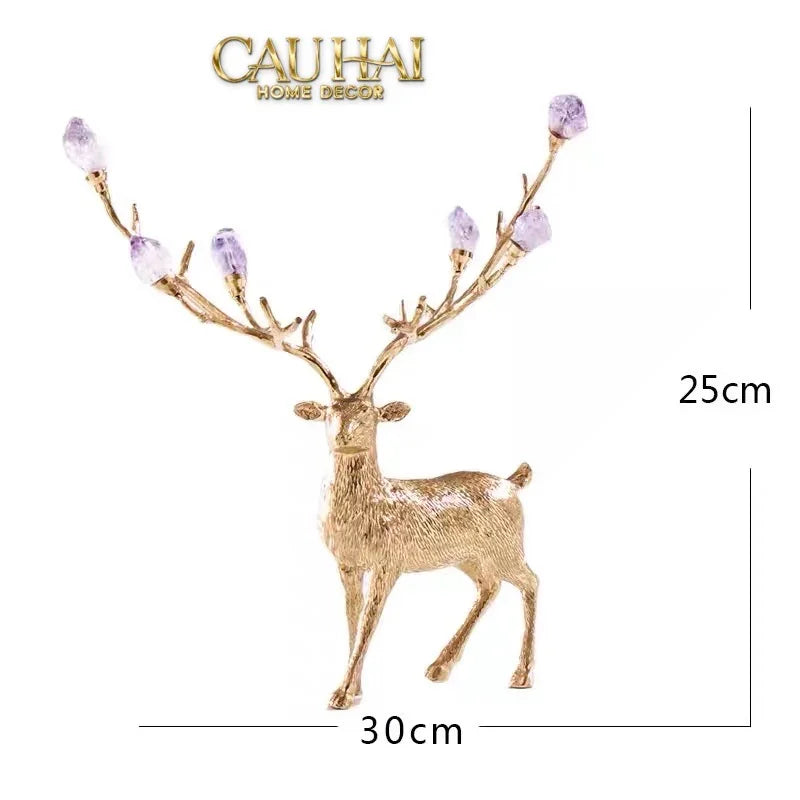 Maison Couture - Set 2 Tượng Đồng Thiên Hươu Amethyst Celestial Guardian Of Caladenia H25 H40-TƯỢNG TRANG TRÍ-CẬU HAI HOME DECOR
