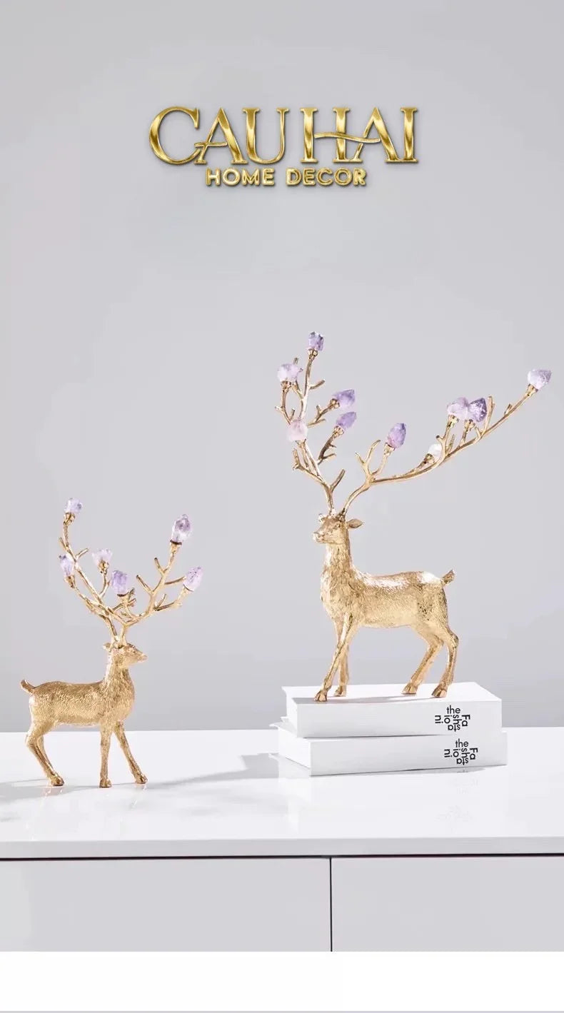 Maison Couture - Set 2 Tượng Đồng Thiên Hươu Amethyst Celestial Guardian Of Caladenia H25 H40-TƯỢNG TRANG TRÍ-CẬU HAI HOME DECOR