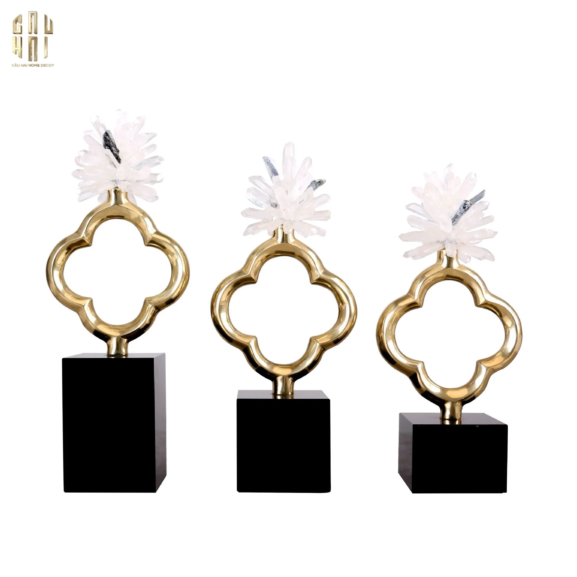 Maison Couture - Set 2 Tượng Hoa 4 Cánh Bằng Đồng Avalon Clover White Quartz 13x30-CẬU HAI HOME DECOR