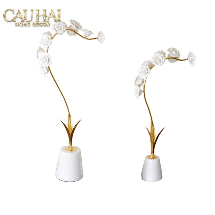 Maison Couture - Set 2 Tượng Hoa Hồng Gốm Sứ Roseraie Blanche D'Or 2pcs-Tượng Decor-CẬU HAI HOME DECOR-CẬU HAI HOME DECOR