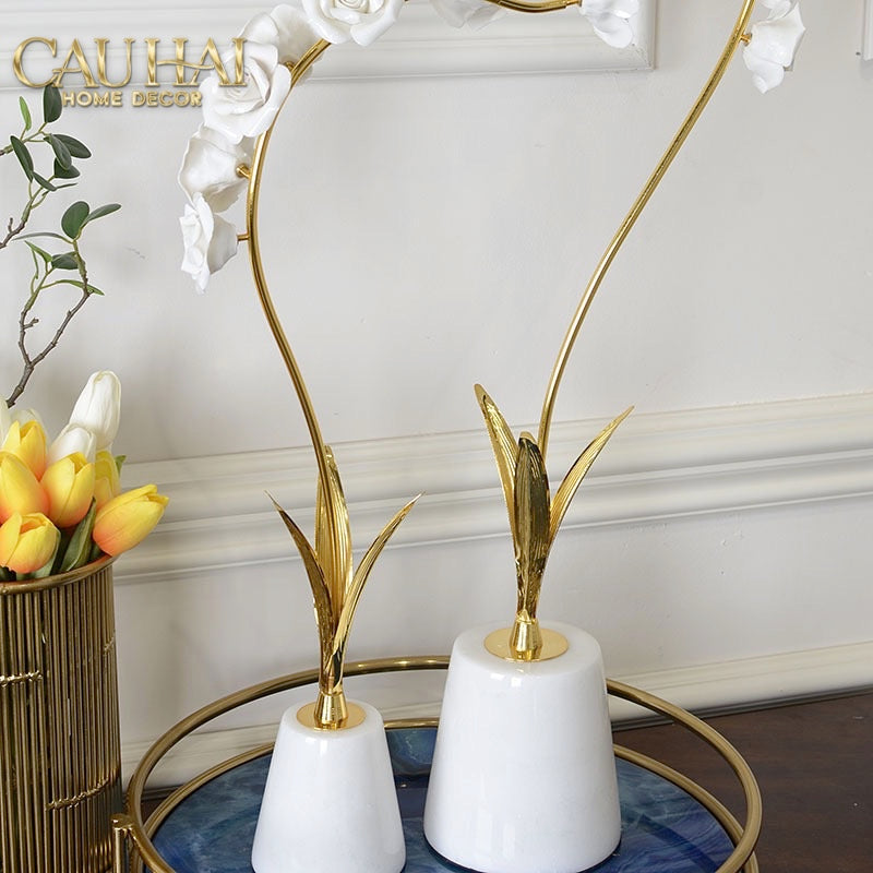 Maison Couture - Set 2 Tượng Hoa Hồng Gốm Sứ Roseraie Blanche D'Or 2pcs-Tượng Decor-CẬU HAI HOME DECOR-CẬU HAI HOME DECOR