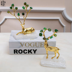 Maison Couture - Set 2 Tượng Hươu Đồng Đá Florite Green Đế Đá Quartz- Jupiter Elks Duo Deity 15x21 14x20-CẬU HAI HOME DECOR