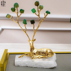 Maison Couture - Set 2 Tượng Hươu Đồng Đá Florite Green Đế Đá Quartz- Jupiter Elks Duo Deity 15x21 14x20-CẬU HAI HOME DECOR