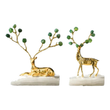 Maison Couture - Set 2 Tượng Hươu Đồng Đá Florite Green Đế Đá Quartz- Jupiter Elks Duo Deity 15x21 14x20
