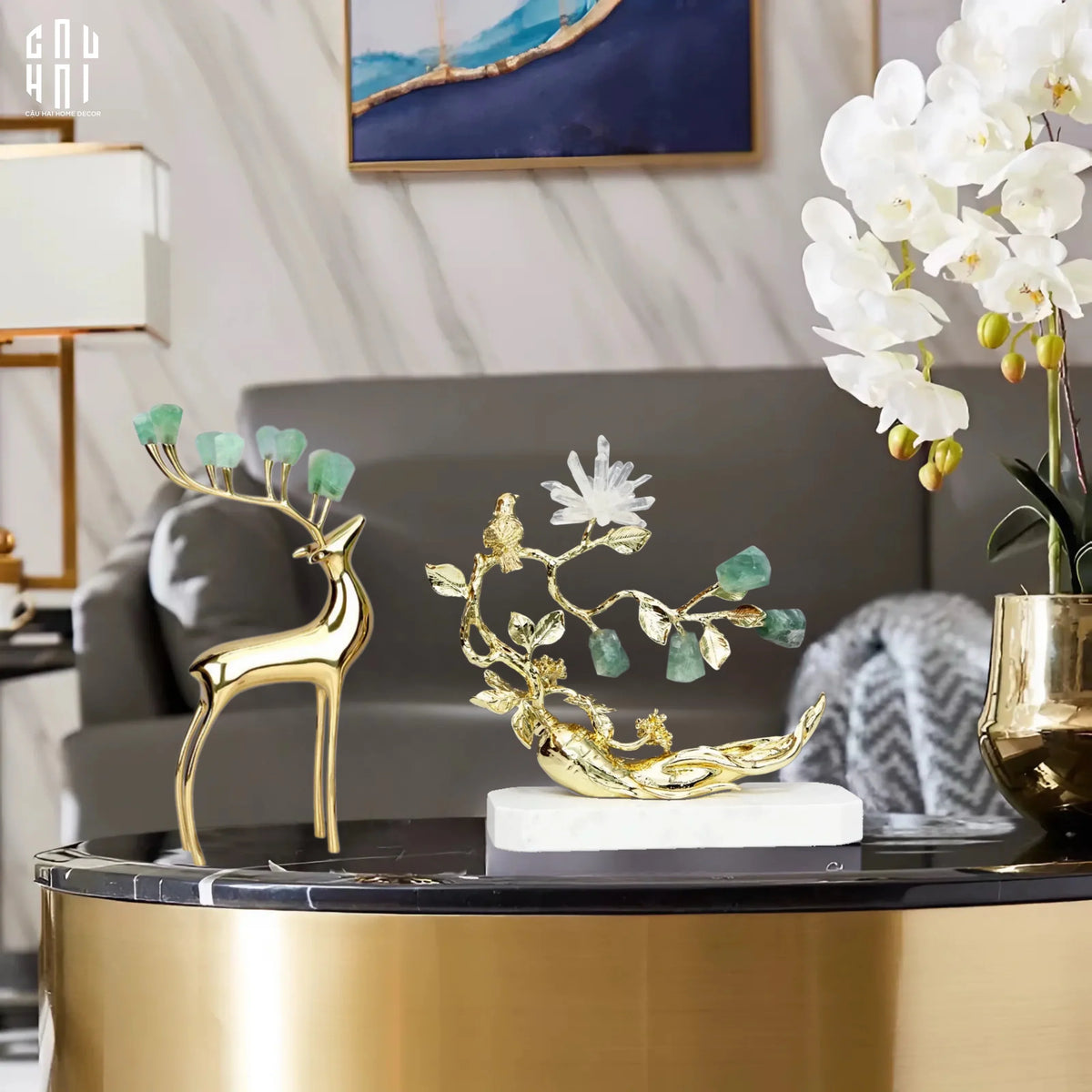 Maison Couture - Set 2 Tượng Hươu Đồng Goddess Elk Aventurine Ss25-TƯỢNG TRANG TRÍ-CẬU HAI HOME DECOR