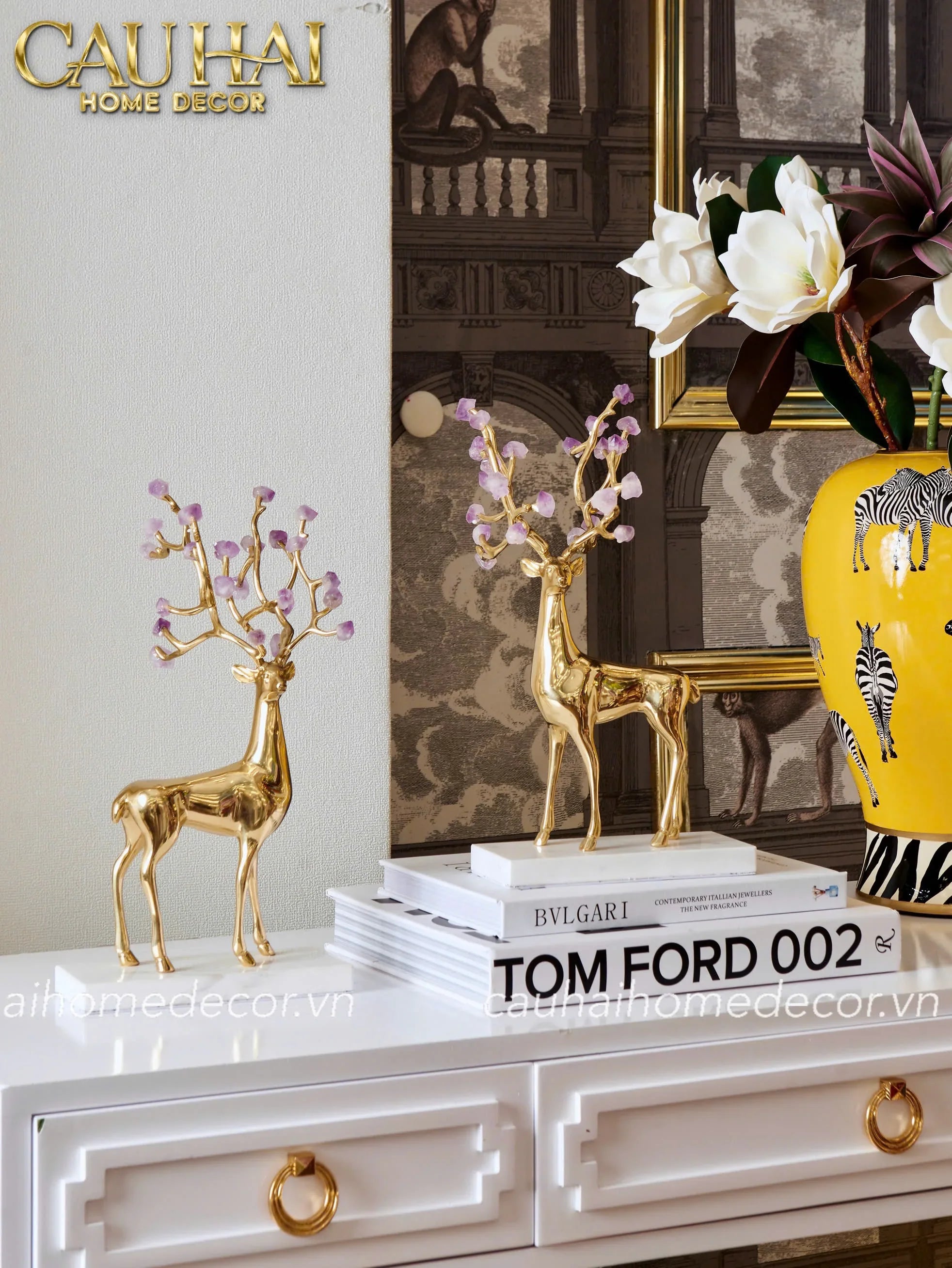Maison Couture - Set 2 Tượng Hươu Đồng Omega Améthyste Les Sentinelles De La Forêt-CẬU HAI HOME DECOR
