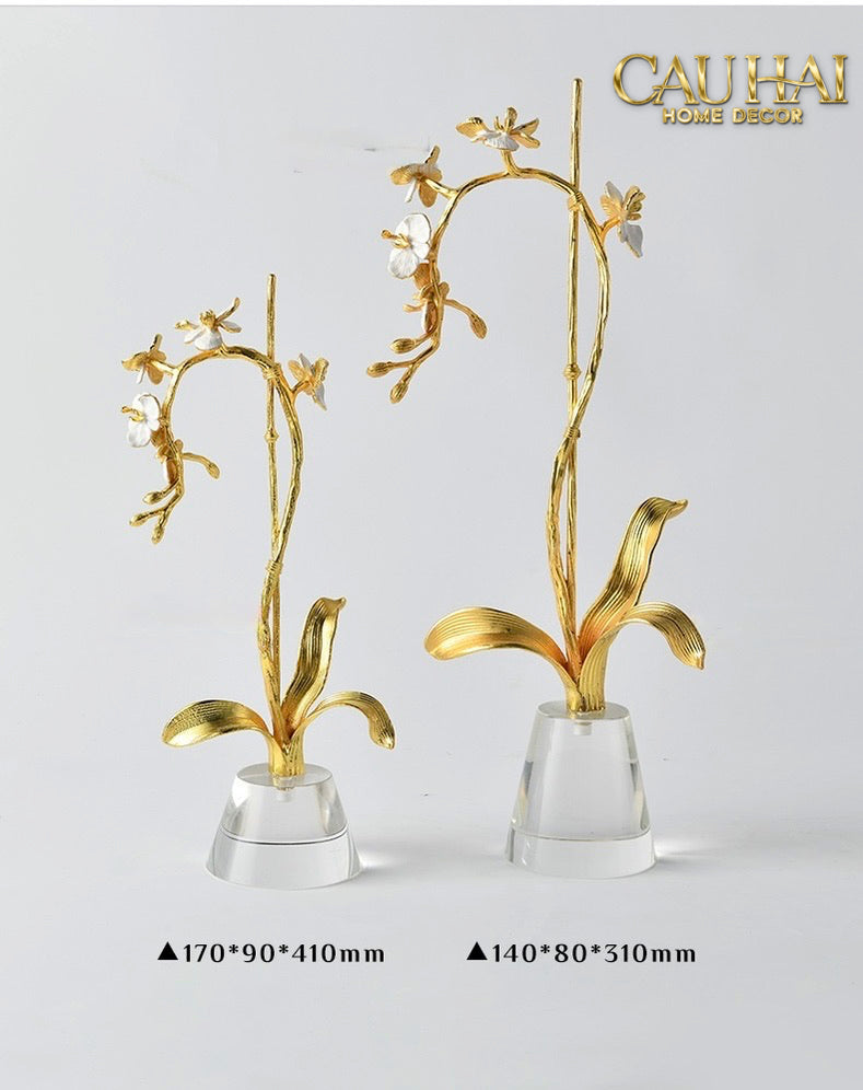 Maison Couture - Set 2 Tượng Kim Điệp Phúc Lâm Haute Orchid Golden Branches H41 / H31-TƯỢNG TRANG TRÍ-CẬU HAI HOME DECOR
