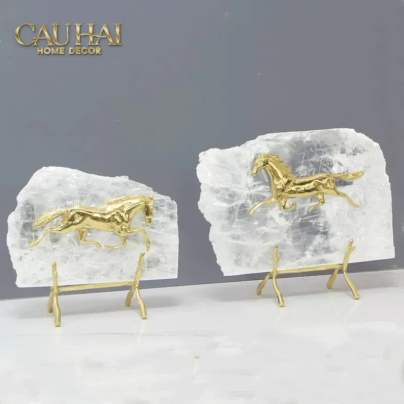 Maison Couture - Set 2 Tượng Ngựa Đồng Đá Thạch Anh Équestre Gilded Hidden Stallion Grande Quartz-TƯỢNG TRANG TRÍ-CẬU HAI HOME DECOR