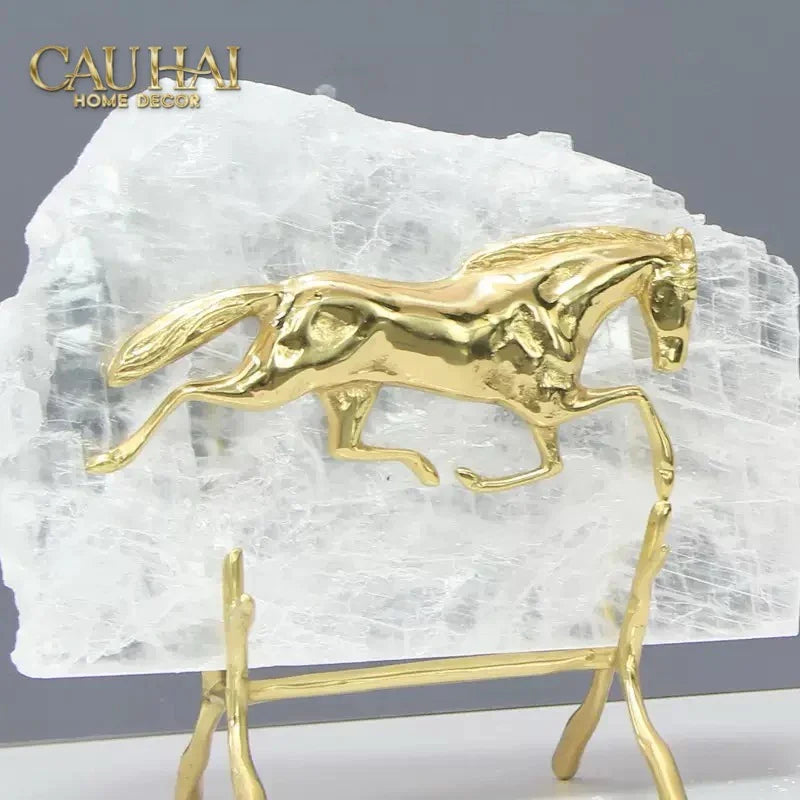 Maison Couture - Set 2 Tượng Ngựa Đồng Đá Thạch Anh Équestre Gilded Hidden Stallion Grande Quartz-TƯỢNG TRANG TRÍ-CẬU HAI HOME DECOR