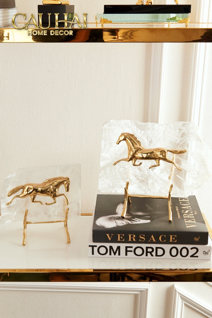 Maison Couture - Set 2 Tượng Ngựa Đồng Đá Thạch Anh Équestre Gilded Hidden Stallion Grande Quartz-TƯỢNG TRANG TRÍ-CẬU HAI HOME DECOR