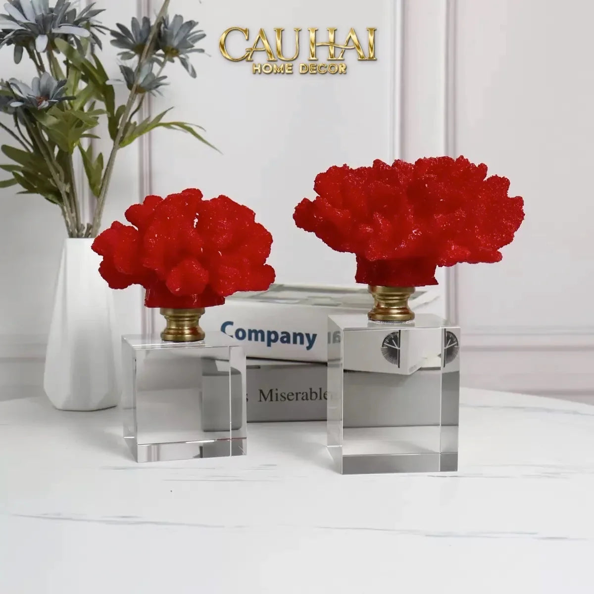 Maison Couture - Set 2 Tượng San Hô Lửa Đế Pha Lê Ashen Pyre Cristalleries Coral Sculptures-CẬU HAI HOME DECOR