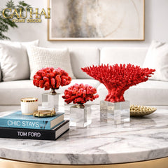 Maison Couture - Set 2 Tượng San Hô Lửa Đế Pha Lê Ashen Pyre Cristalleries Coral Sculptures-CẬU HAI HOME DECOR