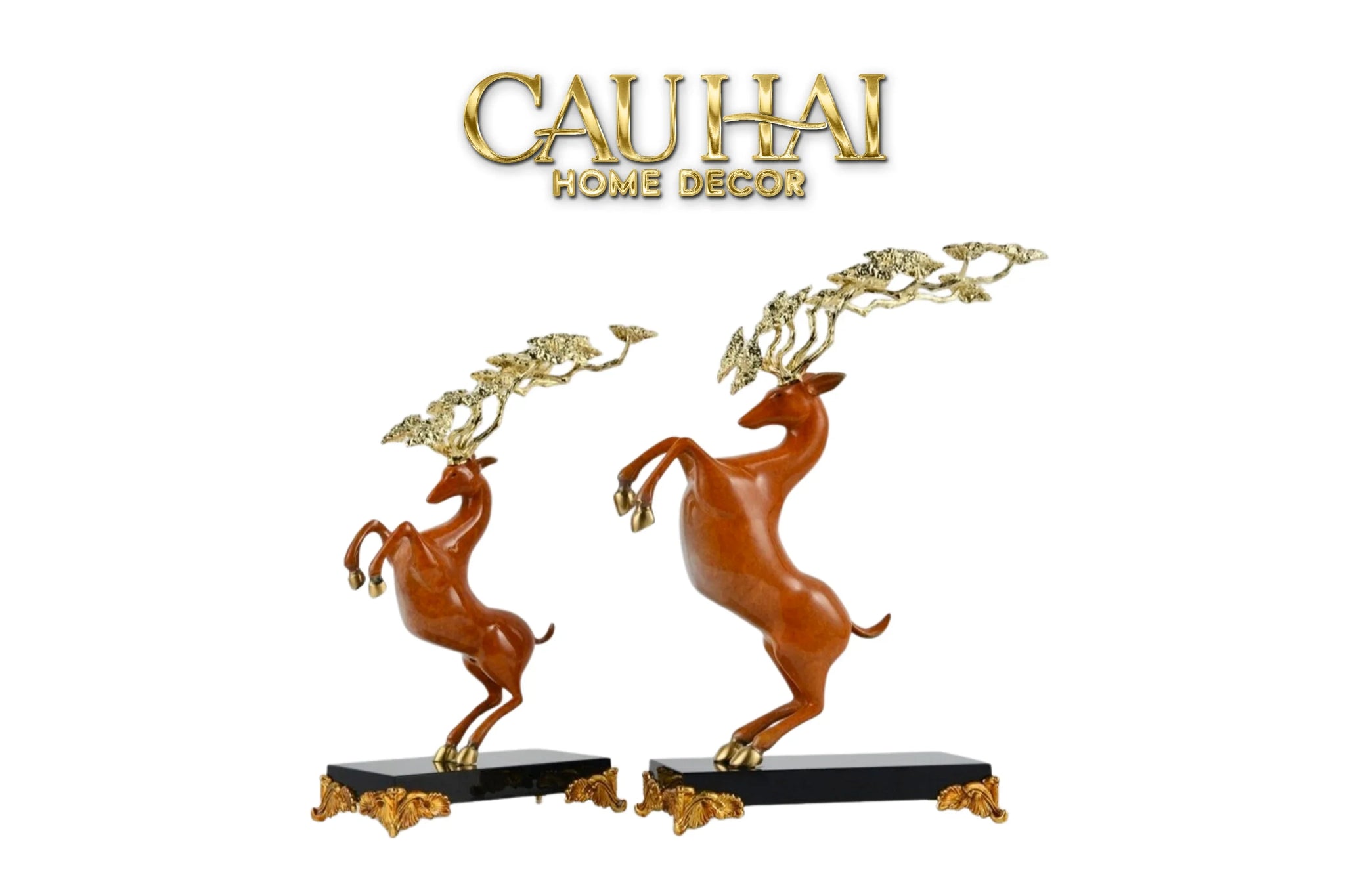 Maison Couture - Set 2 Tượng Thiên Gạc Hươu Les Cerfs Jumeaux à la Ramure Divine 37/44-TƯỢNG TRANG TRÍ-CẬU HAI HOME DECOR
