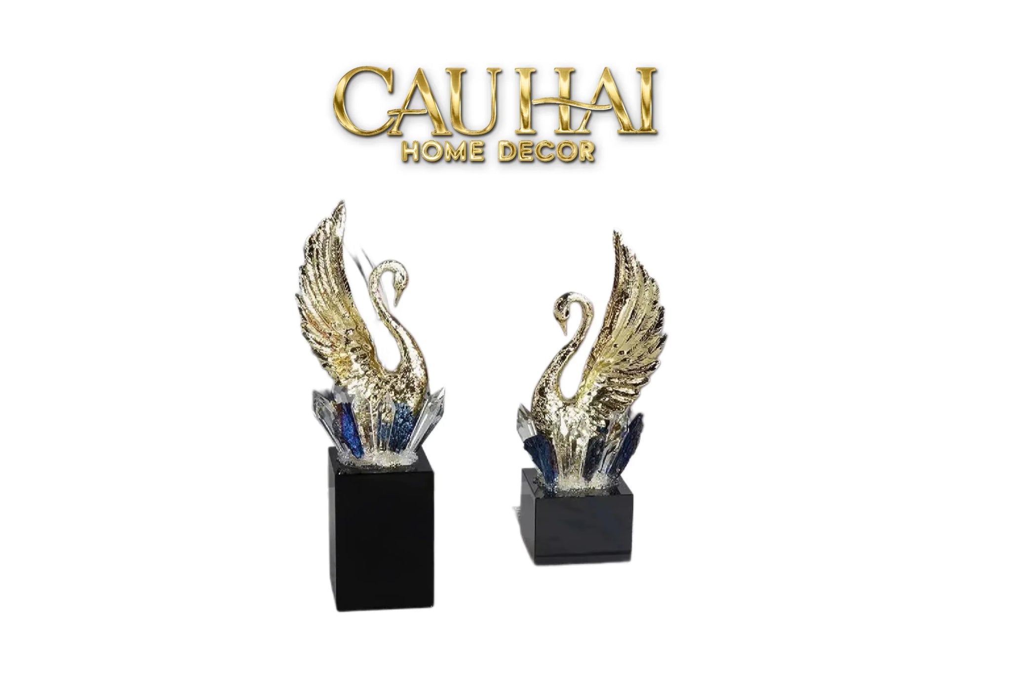 Maison Couture - Set 2 Tượng Thiên Nga Bằng Đồng Đính Pha Lê - Swan D’Amour Azure Cristalleries 15x25/28-CẬU HAI HOME DECOR