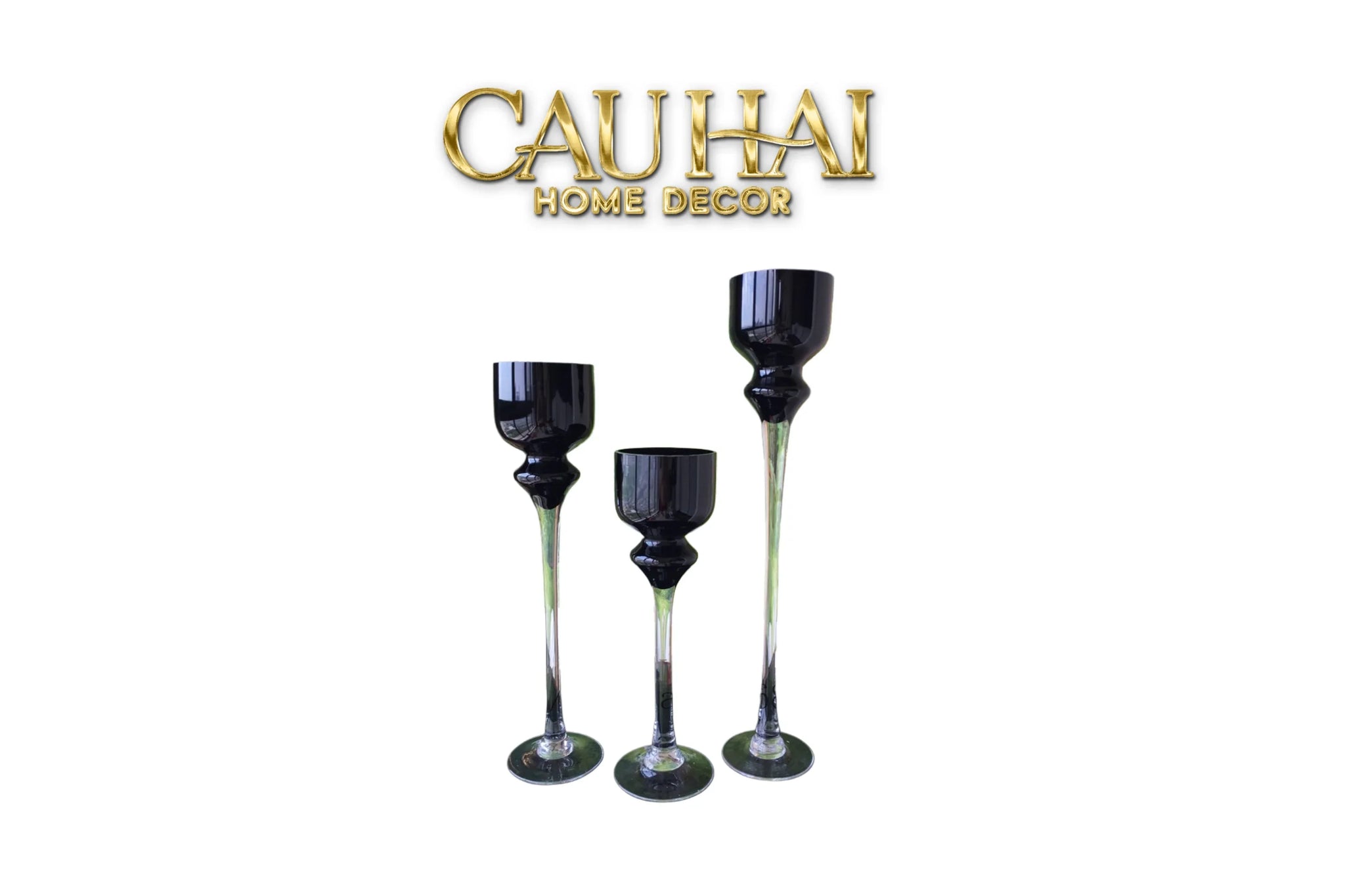 Maison Couture - Set 3 Bình Hoa Pha Lê Đen Chân Cao Allure Cristallerie Noire Rituel 40/50/60-CẬU HAI HOME DECOR