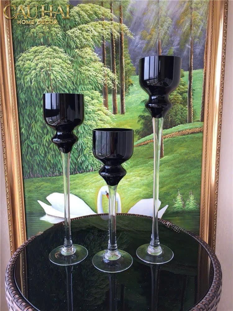 Maison Couture - Set 3 Bình Hoa Pha Lê Đen Chân Cao Allure Cristallerie Noire Rituel 40/50/60-CẬU HAI HOME DECOR