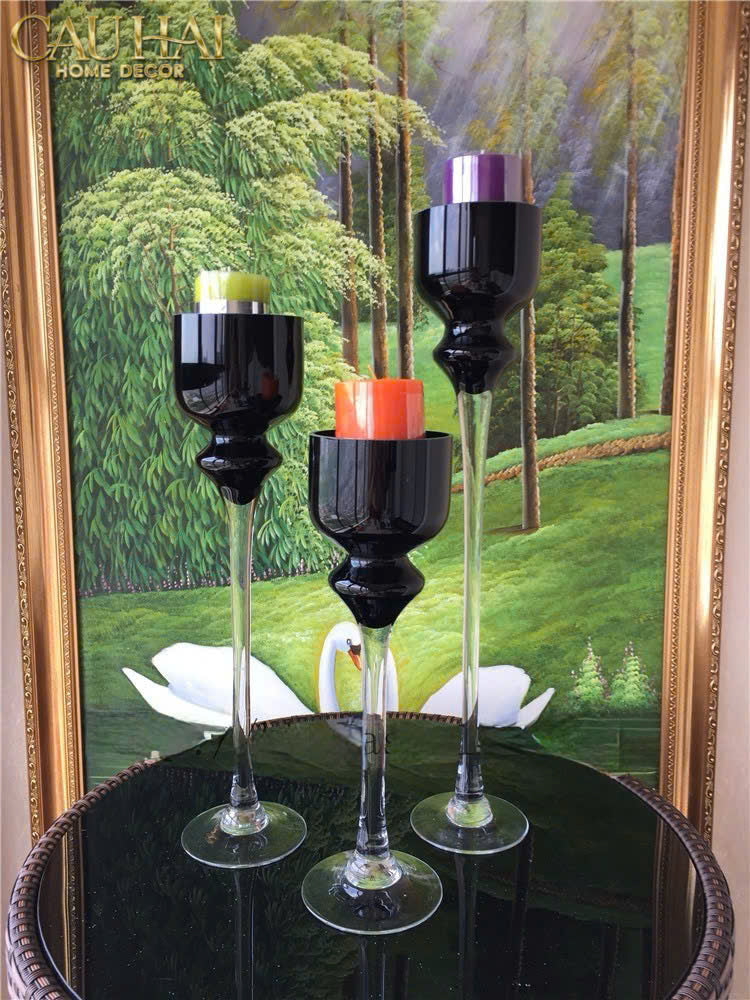 Maison Couture - Set 3 Bình Hoa Pha Lê Đen Chân Cao Allure Cristallerie Noire Rituel 40/50/60 - CẬU HAI HOME DECOR