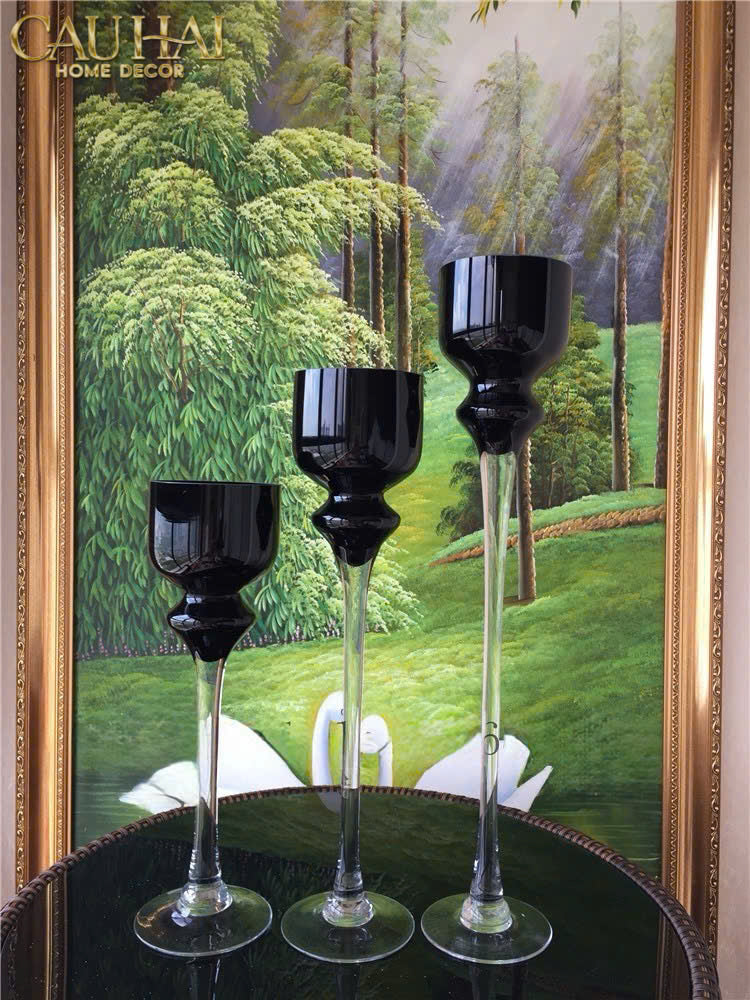 Maison Couture - Set 3 Bình Hoa Pha Lê Đen Chân Cao Allure Cristallerie Noire Rituel 40/50/60 - CẬU HAI HOME DECOR