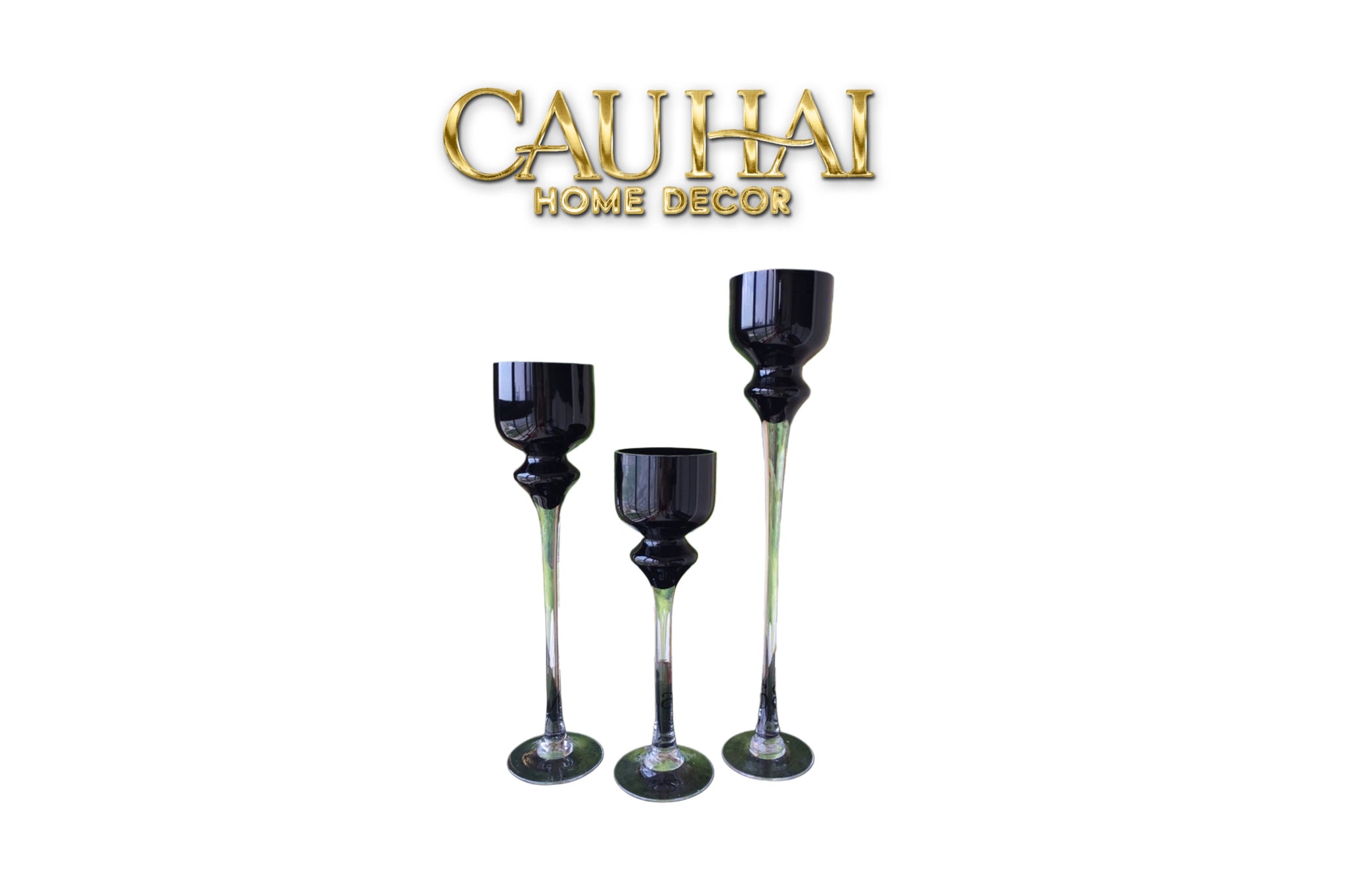 Maison Couture - Set 3 Bình Hoa Pha Lê Đen Chân Cao Allure Cristallerie Noire Rituel 40/50/60 - CẬU HAI HOME DECOR