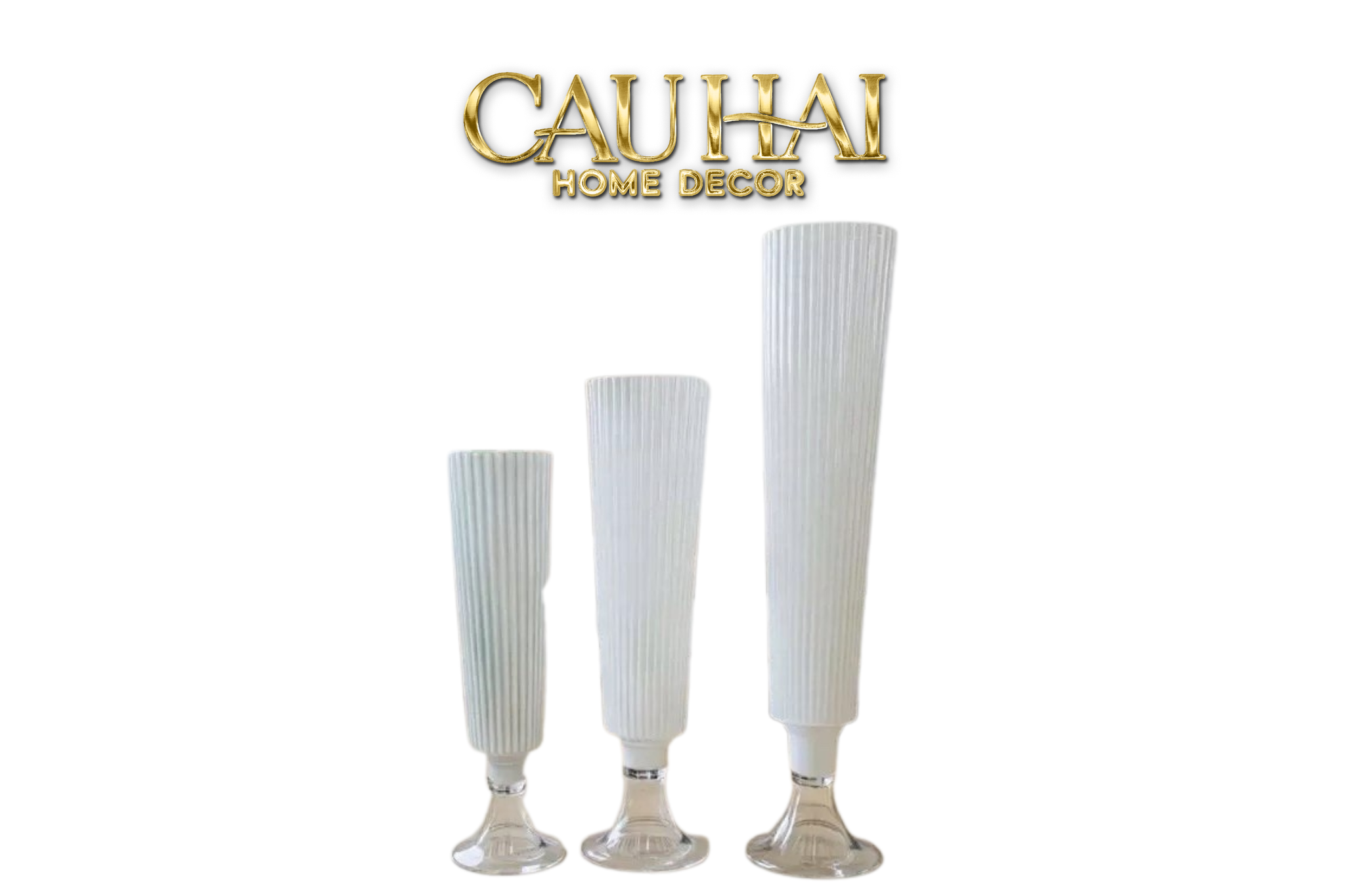 Maison Couture - Set 3 Bình Hoa Thuỷ Tinh Blanc Perle Fluted Cristalleries Vases 55 / 65 / 80 - CẬU HAI HOME DECOR
