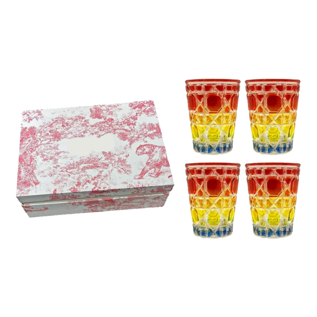 Maison Couture -  Set 2 Ly Cocktail Thuỷ Tinh 7 Màu D'Or  Diamant Facetté  Lumière