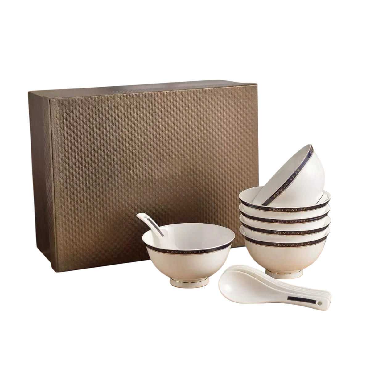 Maison Couture - Set 6 Chén Kèm Muỗng Sứ Belle Vie Luxe Blanc & Bleu Minuit Signature 12 Pcs-SET CHÉN DĨA-CẬU HAI HOME DECOR-CẬU HAI HOME DECOR