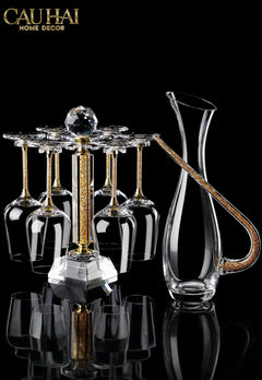 Maison Couture - Set Bình Decanter Ritz - Carlton Leather Box 8 Ly 430Ml-CẬU HAI HOME DECOR