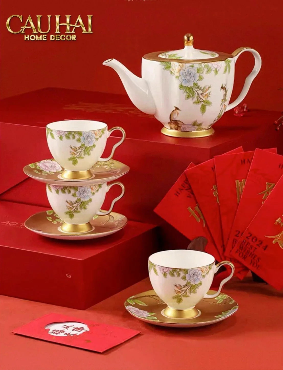 Maison Couture - Set Bình Trà 6 Tách Hoàng Kim Hưng Vượng Oriental Héritage Tea Set 15pcs-CẬU HAI HOME DECOR