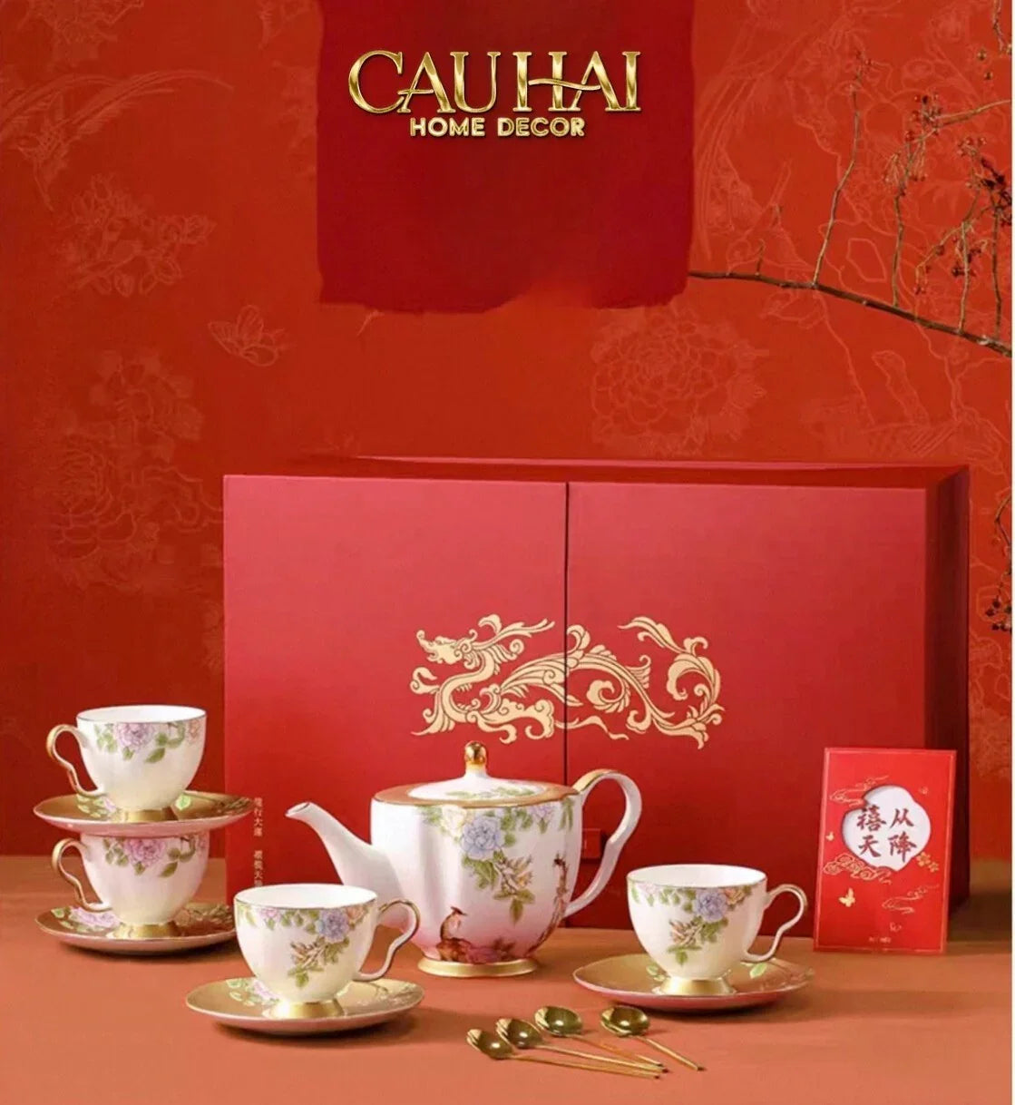 Maison Couture - Set Bình Trà 6 Tách Hoàng Kim Hưng Vượng Oriental Héritage Tea Set 15pcs-CẬU HAI HOME DECOR