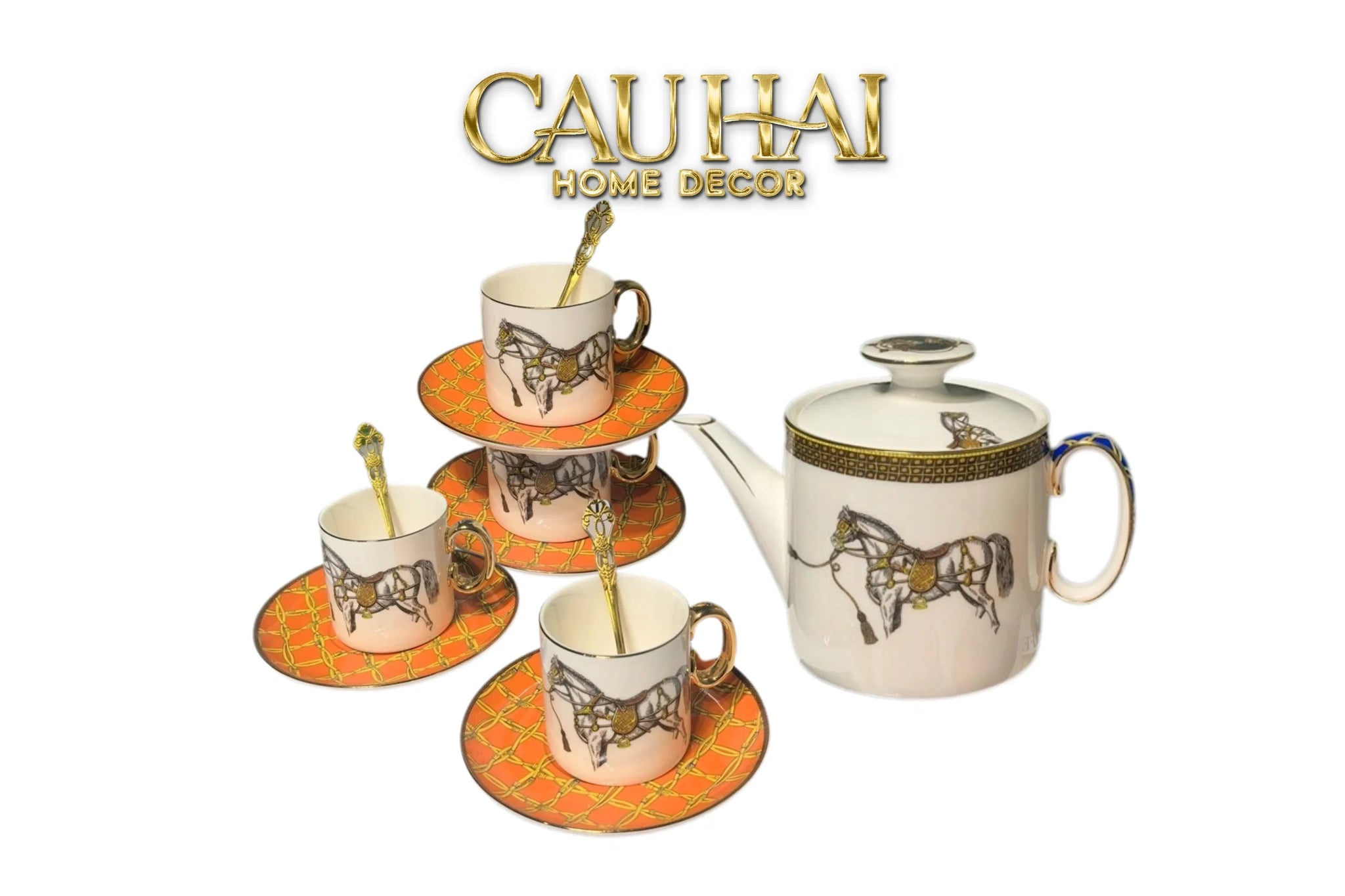 Maison Couture - Set Bình Trà 6 Tách La Selle Royale H Class Tea Set Orange Harnais 19pcs-CẬU HAI HOME DECOR