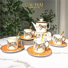 Maison Couture - Set Bình Trà 6 Tách La Selle Royale H Class Tea Set Orange Harnais 19pcs-CẬU HAI HOME DECOR
