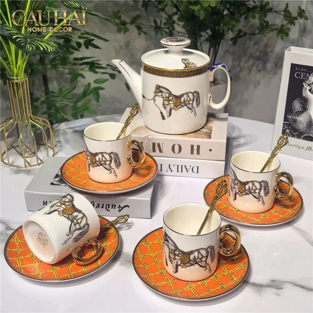 Maison Couture - Set Bình Trà 6 Tách La Selle Royale H Class Tea Set Orange Harnais 19pcs-CẬU HAI HOME DECOR