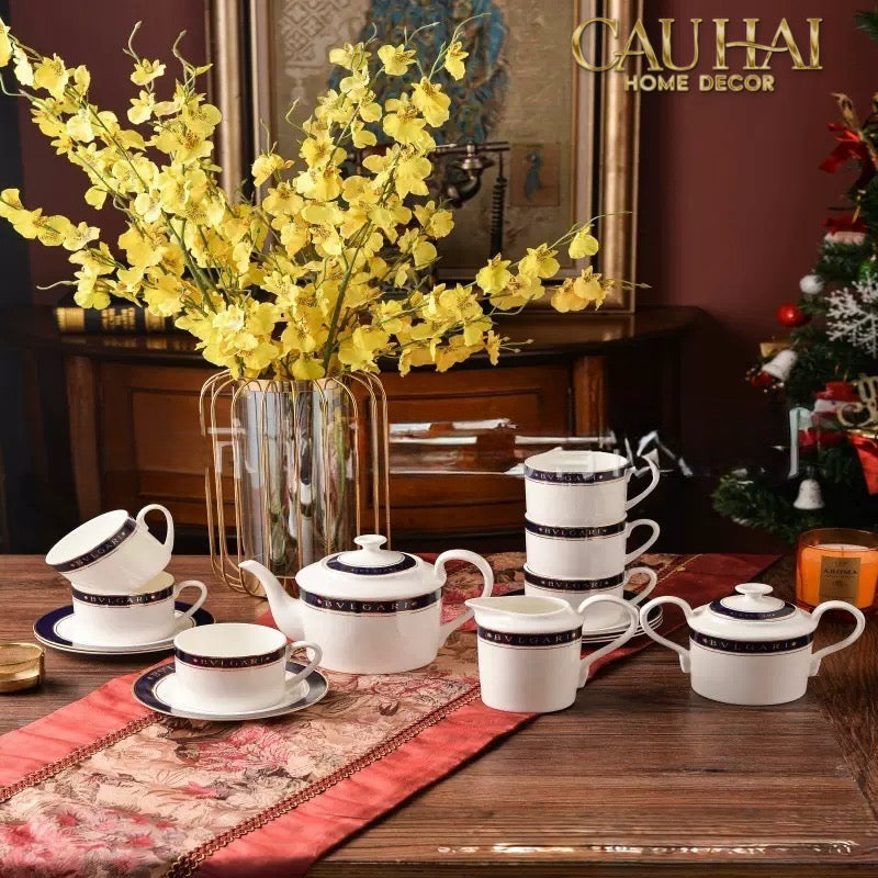 Maison Couture - Set Bình Trà Belle Vie Luxe Blanc & Bleu Minuit Signature 15 Pcs - CẬU HAI HOME DECOR