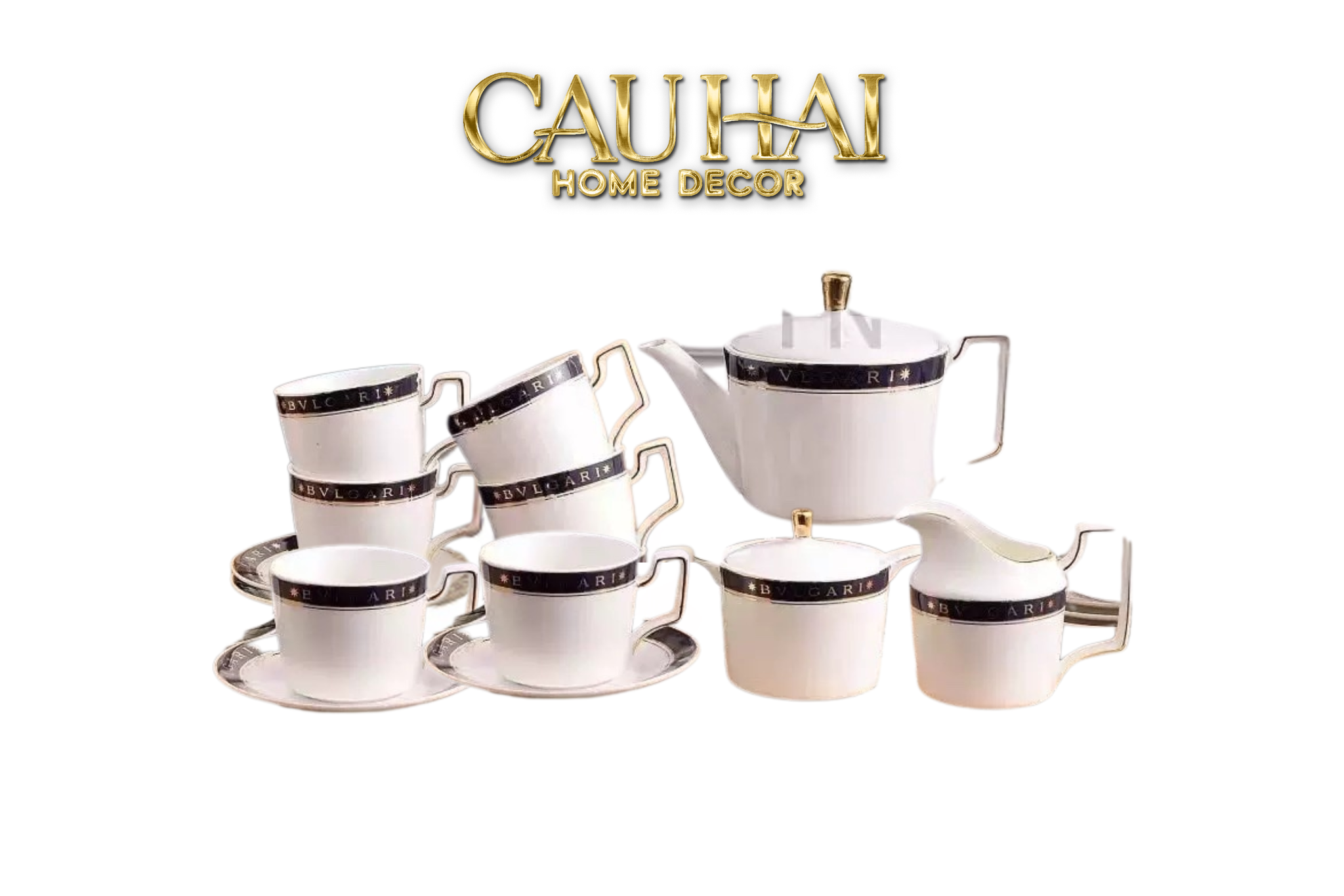 Maison Couture - Set Bình Trà Belle Vie Luxe Blanc & Bleu Minuit Signature 15 Pcs - CẬU HAI HOME DECOR