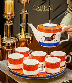 Maison Couture - Set Bình Trà & Coffee Héritage Équestre Vermillion Oriental Cheval Tea Set 8pcs-CẬU HAI HOME DECOR
