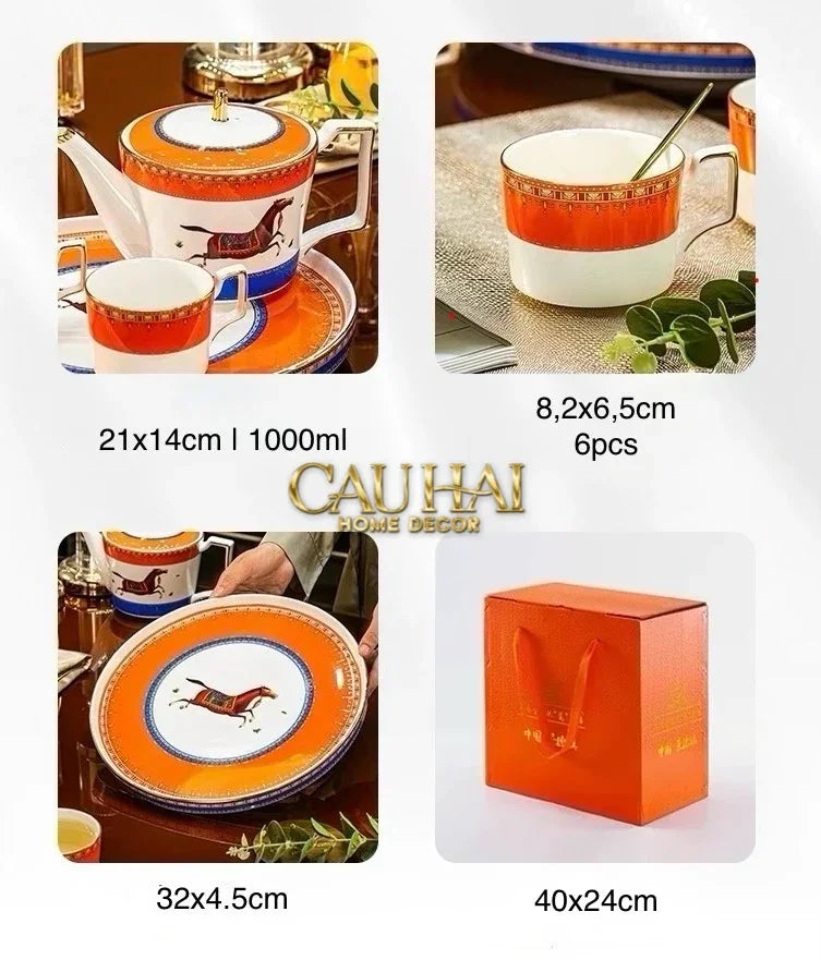 Maison Couture - Set Bình Trà & Coffee Héritage Équestre Vermillion Oriental Cheval Tea Set 8pcs-CẬU HAI HOME DECOR
