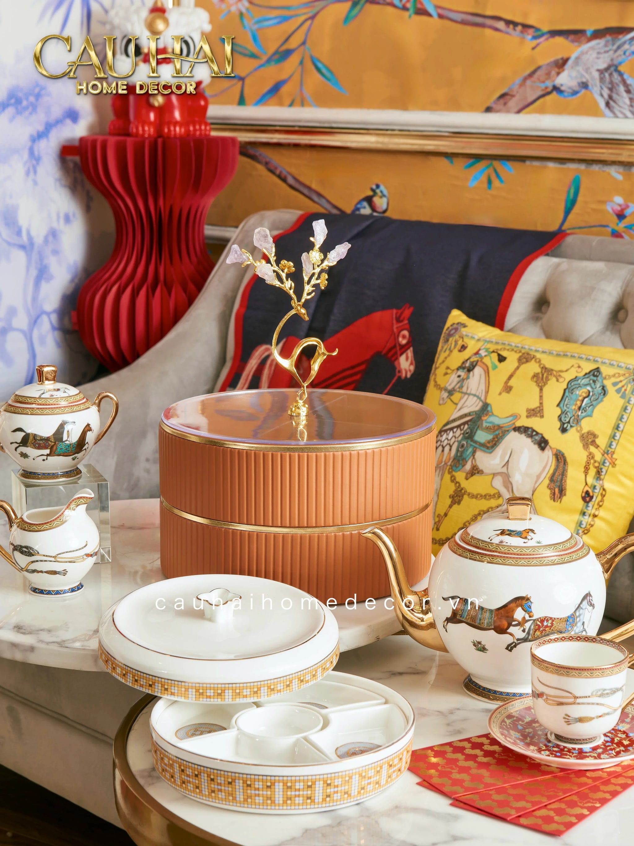 Maison Couture - Set Bình Trà H Class Legacy Équestre Héritage Harnais · Théière Ronde 15Pcs Tea Set-CẬU HAI HOME DECOR
