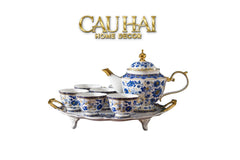 Maison Couture – Set Bình Trà Khay Sứ 6 Tách Indochine Héritage Indigo Blue Floral Porcelain 10Pcs-CẬU HAI HOME DECOR