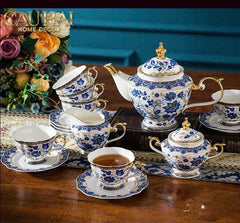 Maison Couture – Set Bình Trà Khay Sứ 6 Tách Indochine Héritage Indigo Blue Floral Porcelain 10Pcs-CẬU HAI HOME DECOR