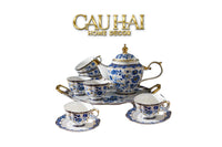 Maison Couture – Set Bình Trà Khay Sứ 6 Tách Indochine Héritage Indigo Blue Floral Porcelain 10Pcs-CẬU HAI HOME DECOR