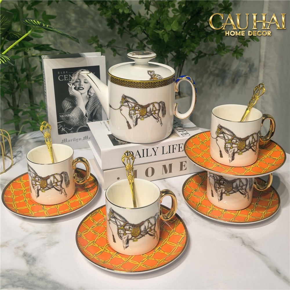 Maison Couture - Set Bình Trà La Selle Royale Tea Set Orange Harnais 9pcs. - CẬU HAI HOME DECOR