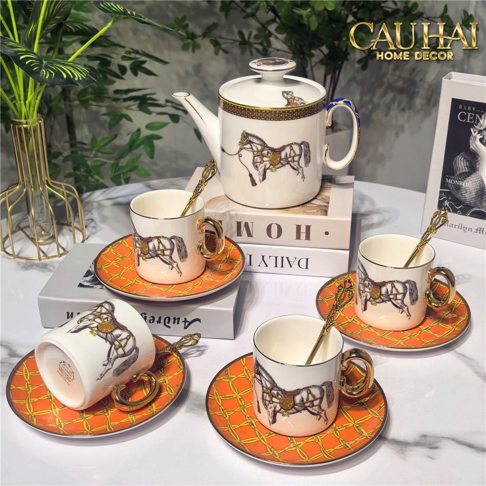 Maison Couture - Set Bình Trà La Selle Royale Tea Set Orange Harnais 9pcs. - CẬU HAI HOME DECOR