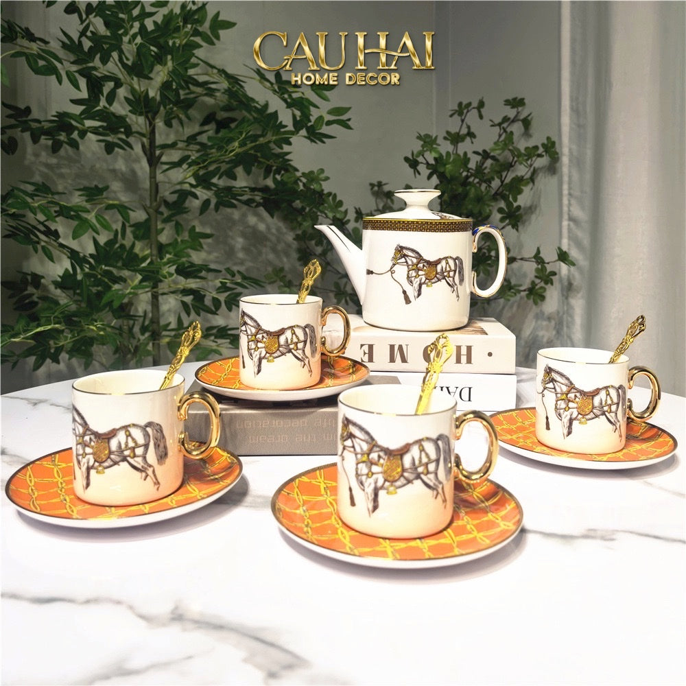 Maison Couture - Set Bình Trà La Selle Royale Tea Set Orange Harnais 9pcs. - CẬU HAI HOME DECOR