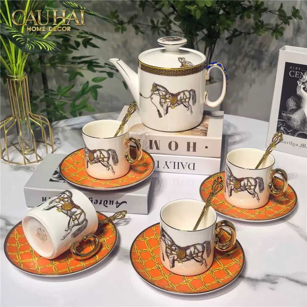 Maison Couture - Set Bình Trà La Selle Royale Tea Set Orange Harnais 9pcs. - CẬU HAI HOME DECOR
