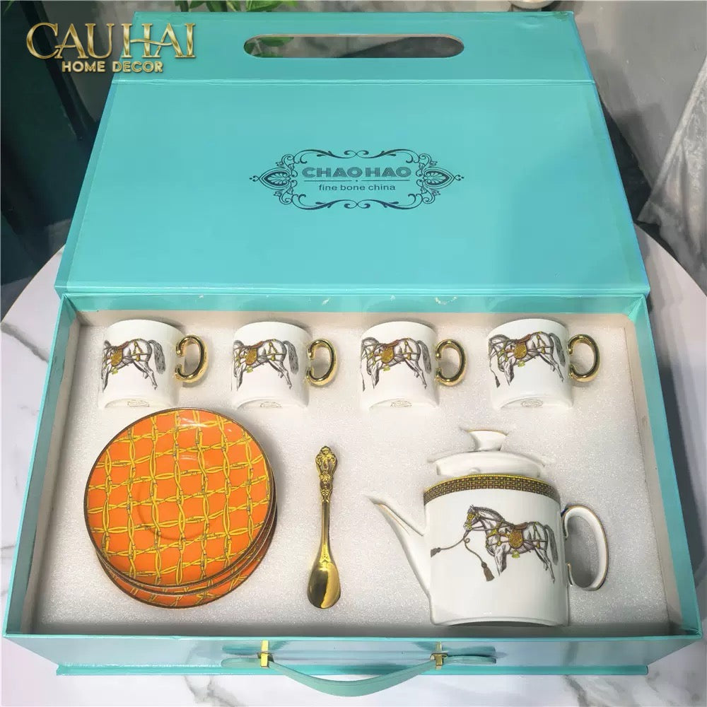 Maison Couture - Set Bình Trà La Selle Royale Tea Set Orange Harnais 9pcs. - CẬU HAI HOME DECOR