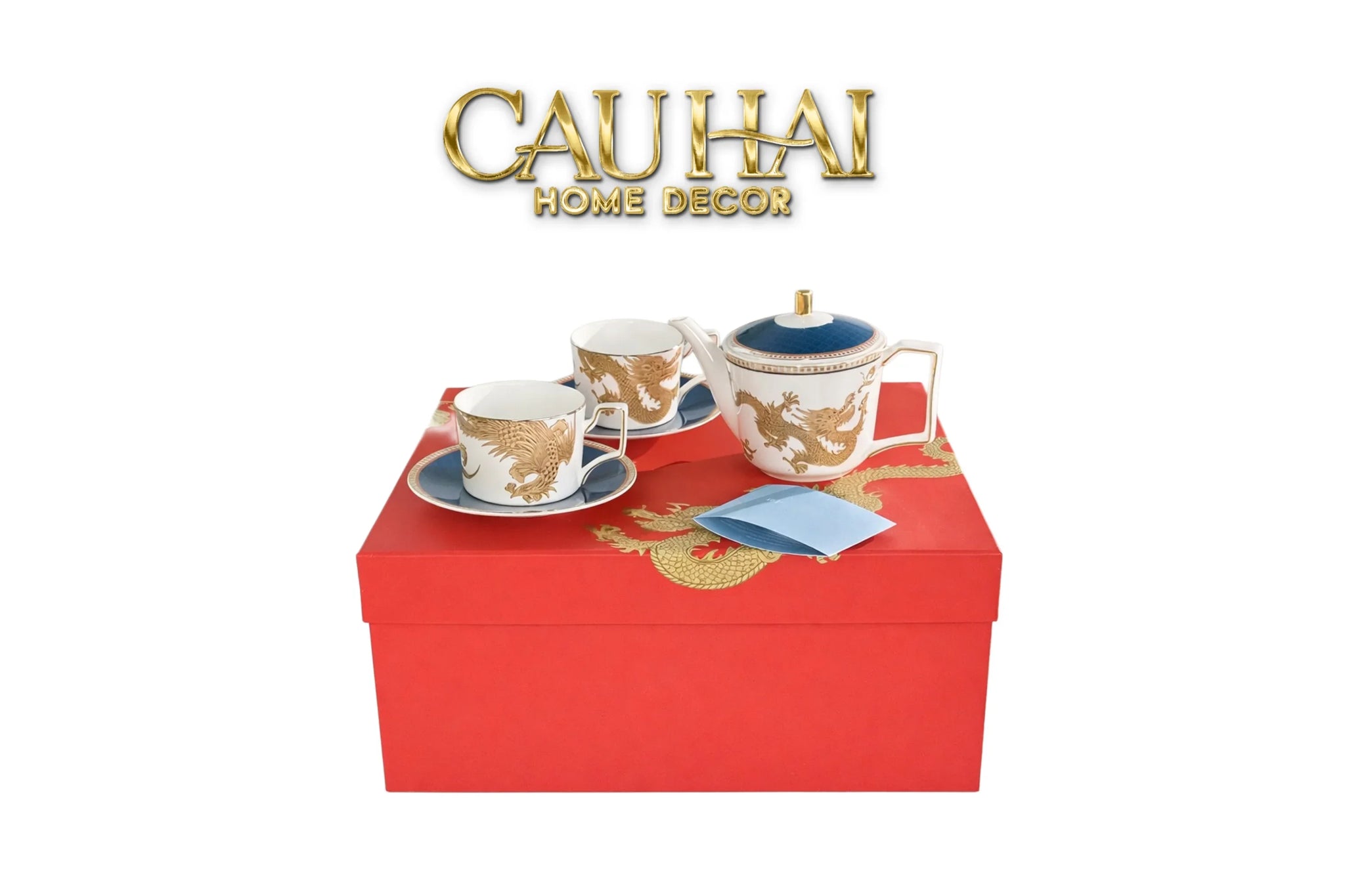 Maison Couture - Set Bình Trà Long Phụng 6 Tách - Dynasty Eternal Ascendant Guardian Dou 13Pcs-CẬU HAI HOME DECOR