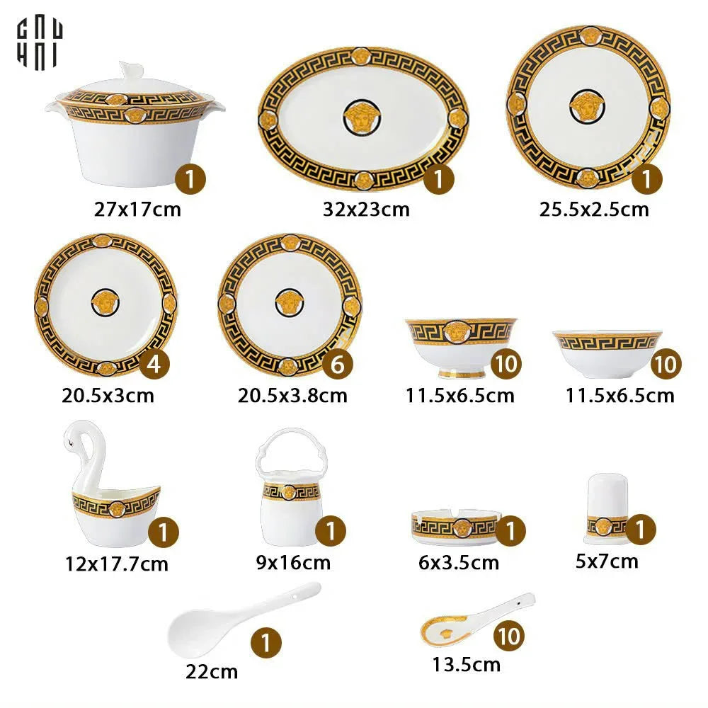 Maison Couture - Set Chén Dĩa Medusa Golden Greek Key V Class 48Pcs-CẬU HAI HOME DECOR