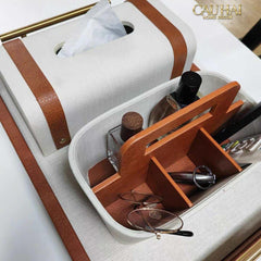 Maison Couture - Set Khay Hộp Giấy Canvas Lux Leather Havana 3Pcs-CẬU HAI HOME DECOR